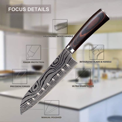 7 Inch Japanese Santoku Kitchen Knife, High Carbon Stainless Steel, Ergonomic Handle with Sheath & Gift Box, Durable Cutlery for Home Cooking & Daily Use5
