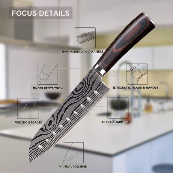 7 Inch Japanese Santoku Kitchen Knife, High Carbon Stainless Steel, Ergonomic Handle with Sheath & Gift Box, Durable Cutlery for Home Cooking & Daily Use5