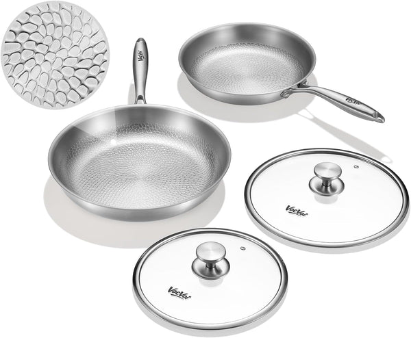 Titanium Pans for Cooking with Lid,10"+12" Nonstick Pro Frying Cookware | Uncoated Hammered Pure Titanium, PFOA/PFAS/PTFE Free Skillets, Induction & Oven-Safe, Compatible with All Cooktops1