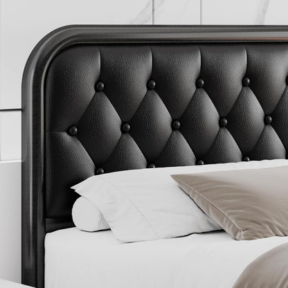 Full Size Metal Bed Frame with Button Tufted Leather Upholstered Headboard and Footboard, U-Shape Support Foundation, No Box Spring Required, Black4