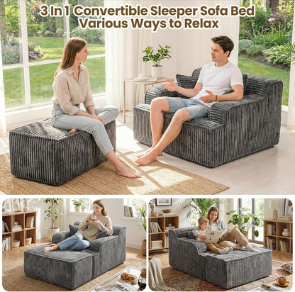 Chaise Lounge Chair Indoor,Boneless Chair with Ottoman,Comfy Reading Chair for Adults,Small Sofa Bed Couch for Living Room,Single Sleeper Chair Bed,Grey3