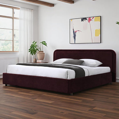 Chloe Upholstered Platform King Bed in Burgundy Fabric2