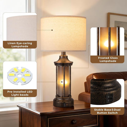 24" Farmhouse Table Lamps for Living Room, Bedside Lamps Set of 27