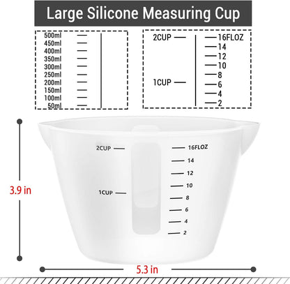 500Ml Large Silicone Measuring Cups, 2-Cup Resin Mixing & Pouring Cups for Epoxy, Resin Jewelry Making, Nonstick Reusable Craft Measuring Cups, 16 Oz, Set of 22