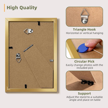 4X6 Picture Frame Set of 5, Display Photo 3.5X5 with Mat or 4X6 Without, Gallery Wall Frame Set, Wall or Tabletop Display (Gold)4