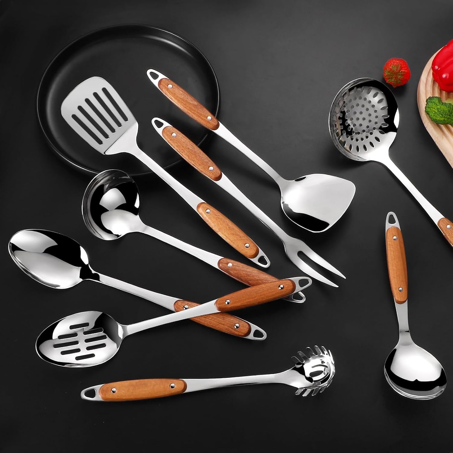 304-stainless-steel-cooking-utensils-set-9pcs-metal-kitchen-utensils-set-with-wooden-handle-solid-spoon-spatula-ladle-skimmer-spoon-spaghetti-spoon-dishwasher-safe