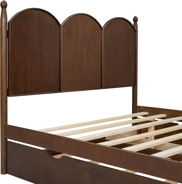 Queen Size Platform Bed with 2 Storage Drawers and Twin XL Size Trundle, Rustic Design Wooden Bed Frame, Walnut8