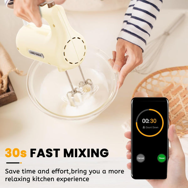 5-Speed Hand Mixer Electric with 4 Mixing Bowls Set | 300W Lightweight Kitchen Handheld Mixer with Measuring Cups & Spoons, Stainless Steel Bowls, Baking Supplies for Cake, Cream8