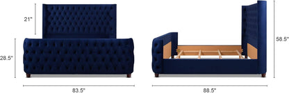 Jennifer Taylor Home Harmonie King Tufted Panel Bed Headboard and Footboard Set, Navy Blue Velvet2