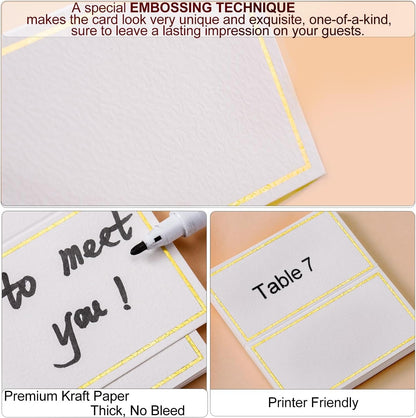 120Pcs Premium Place Cards, Small Table Cards with Gold Foil Border, 2" X 3.5" Tent Card, Escort Cards, Name Card, Wedding Place Cards for Wedding, Table, Dinner Parties, Seating Card3