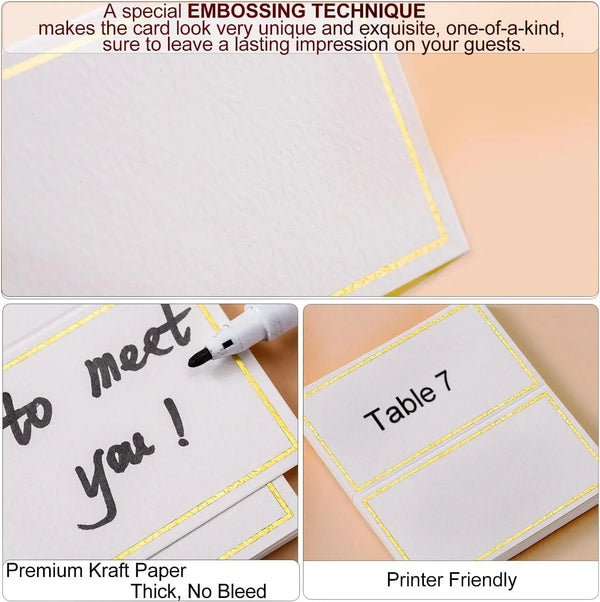 120Pcs Premium Place Cards, Small Table Cards with Gold Foil Border, 2" X 3.5" Tent Card, Escort Cards, Name Card, Wedding Place Cards for Wedding, Table, Dinner Parties, Seating Card3