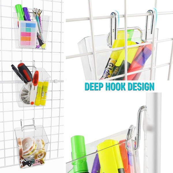 6Pack Clear Grid Wall Bins Hanging Cups with Back Hook, Gridwall Shelf Bins4