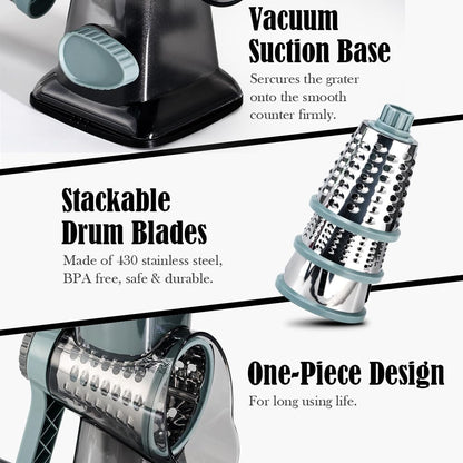 Cheese Grater Vegetable Cheese Shredder Slicer Grater for Kitchen 3 Changeable Blades for Cheese Potato Zucchini Nuts Chocolate (Grey Blue)5