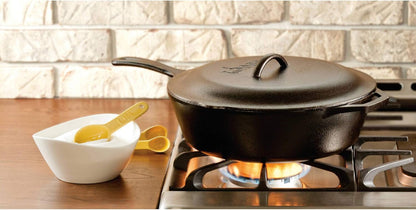 Cast Iron Covered Deep Skillet - Pre-Seasoned Deep Cast Iron Skillet with Lid - Heavy-Duty Family Size Frying Pan for Braising, Sautéing, Grilling & Everyday Cooking - 5 Quart2