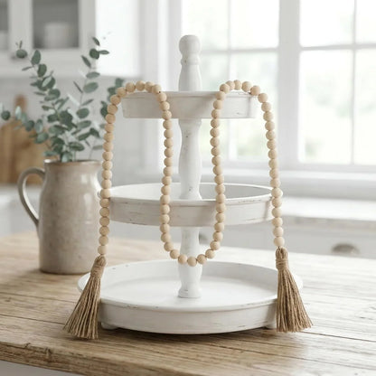 Farmhouse Beads Long Length Solid Wood Bead Boho Tassel Garland - Rustic Country Solid Beaded Boho Chic Decor for Wall, above Cabinet & Table7