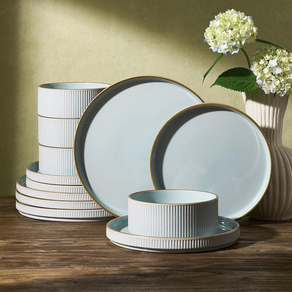 Plates and Bowls Set with Rim, Stoneware Dinnerware Sets for 41
