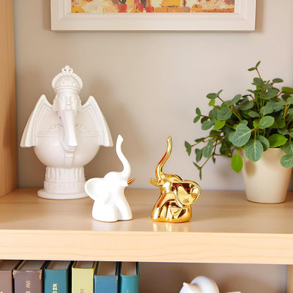 Home Decor Elephant Statues,1 Pair, Small Decorative Accents for Shelves, Livingroom and Bedroom, Gold and White3