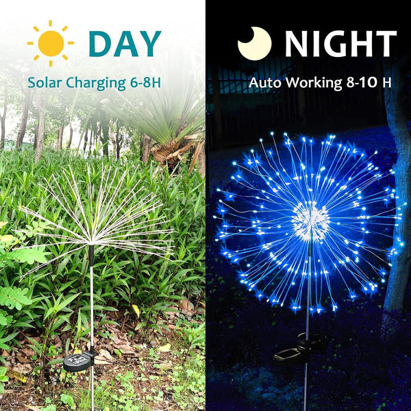 Solar Firework Lights, 2 Pack 120 Leds 2 Lighting Modes Solar Garden Lights Outdoor Waterproof for Yard Patio Walkway Pathway Party Wedding Christmas Decorative - Blue8