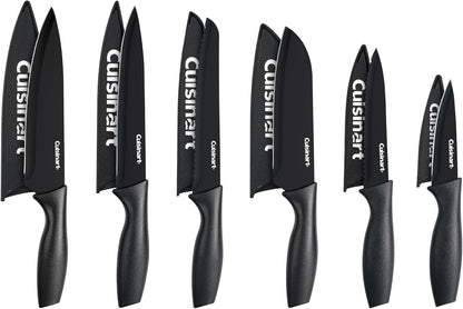 Knife Set, 12Pc Ceramic Coated Knife Set with 6 Blades & 6 Blade Guards, Lightweight, Stainless Steel, Durable & Dishwasher Safe (Black)1