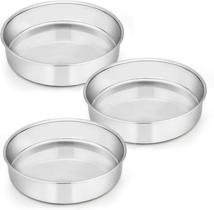 8 Inch Cake Pan Set of 3, Stainless Steel round Layer Cake Baking Pans, Non-Toxic & Healthy, Mirror Finish & Dishwasher Safe1