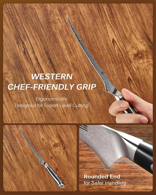 7" Japanese Damascus Fillet Knife for Fish, Filet Boning Knife for Fishing Skinning for Professional & Home Chefs,Ultra Sharp VG10 Full Tang Butcher Knife for Filleting Deboning Meat Cutting4