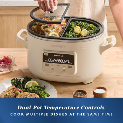 Crock-Pot Multimeal Multicooker and Programmable Slow Cooker with Bake Function, Create 2 Dishes Simultaneously, Two 3.7Qt Nonstick Pots Feed 8+ People, Dishwasher-Safe3