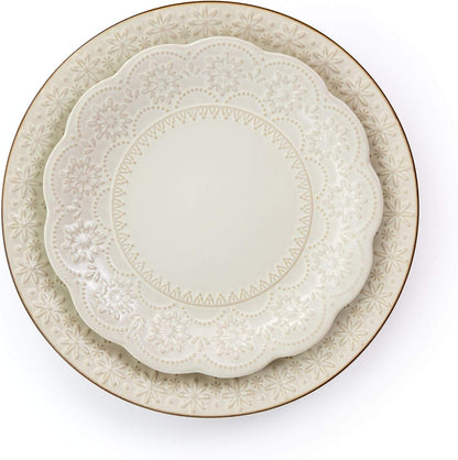 Embossed Scalloped Stoneware Dinnerware Dish Set, 16 Piece, Ivory5