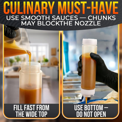 Set of 6 Inverted Condiment Squeeze Bottles 16 Oz | Read Instructions before First Use - Reusable Sauce Bottles for Ketchup, Mustard, Mayo and BBQ; Wide Mouth, Self-Closing7