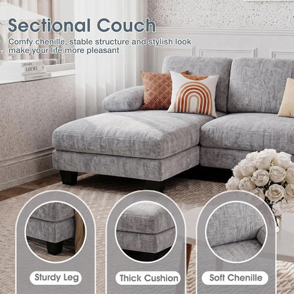 U-Shaped Convertible Sectional Sofa Couch,Fabric, Grey3