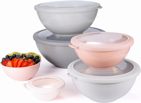 Mixing Bowls with TPR Lids - 12 Piece Plastic Nesting Bowls Set Includes 6 Prep Bowls and 6 Lids, Microwave Safe Mixing Bowl Set (Pink Ombre)8