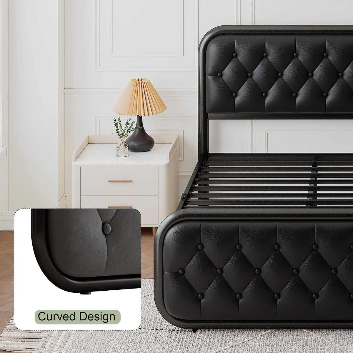 king-size-bed-frame-upholstered-bed-frame-with-faux-leather-headboard-heavy-duty-platform-bed-with-strong-metal-slats-12-inch-under-bed-storage-noise-free-easy-assembly-matte-black