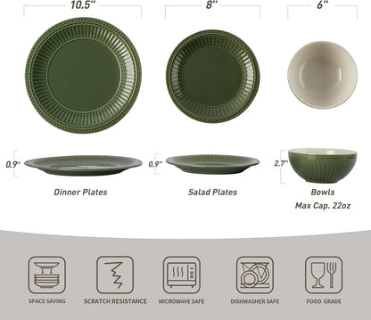 Ceramic Plates and Bowls Sets, 12Pc Handmade Dinnerware Set for 46
