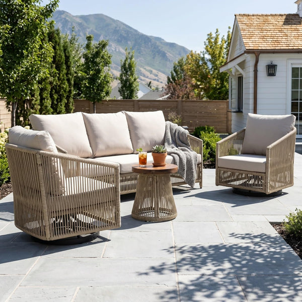 4-Piece Patio Wicker Conversation Set, Outdoor Sofa & Swivel Chairs1
