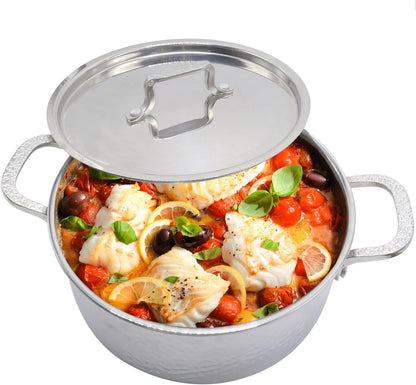 Tri Ply Stainless Steel Stock Pot with Lid 5 Quart Hammered Stockpot Induction Cooking Pot Soup Pot Compatible with All Stovetops (5QT)1