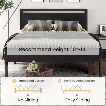14 Inch Queen Size Metal Platform Bed Frame with Wooden Headboard and Footboard, Mattress Foundation, No Box Spring Needed, Large under Bed Storage, Non-Slip without Noise, Black Oak7