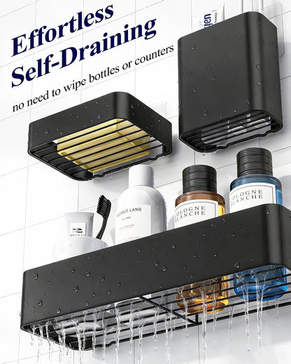 Large Shower Caddy - Adhesive 6-Pack Bathroom Shelves, Black3