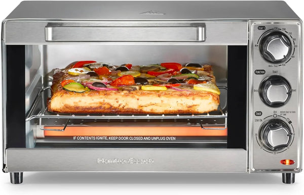 Countertop Toaster Oven & Pizza Maker Large 4-Slice Capacity, Stainless Steel (31401) | Bake, Broil, Toast | 30 Minute Timer | Automatic Shut off | 150 to 450ºf Adjustable Temp | Stainless Steel | 31401J1