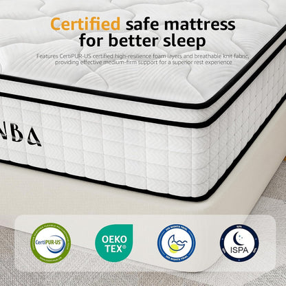 Queen 10 Inch Hybrid Mattress in a Box, Balanced Medium Feel, Memory Foam with Individually Pocketed Coils, Zoned Support & Motion Isolation, Certipur-Us Certified2
