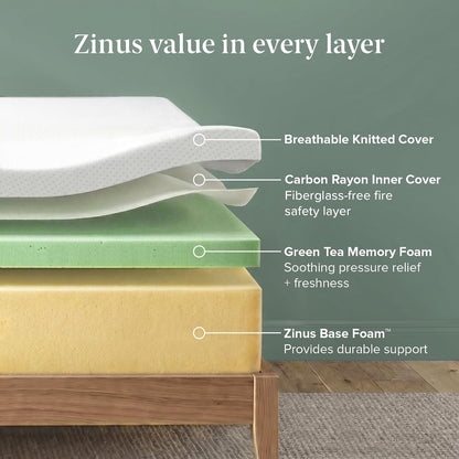 Zinus 10 Inch Green Tea Essential Memory Foam Mattress [New Version], Queen, Fiberglass Free, Medium Feel, Breathable Airflow Memory Foam, Certified Safe Foams & Fabric, Bed-In-A-Box, Queen3