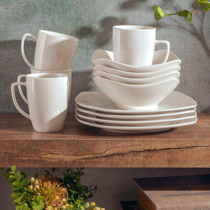 Amelia Court Porcelain Chip and Scratch Resistant Dinnerware Set, Service for 4 (12Pcs), White (Soft Square)6