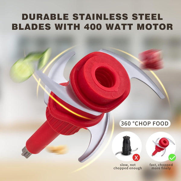 Mini Prep Food Processor 2 Cup Small Electric Food Chopper 2 Speed for Vegetables, Meat, Fruits and Nuts with 4 Stainless Steel Blades, 400-Watt, Red6