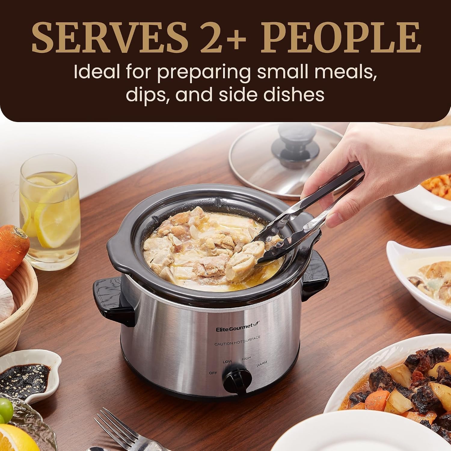 maxi-matic-mst-250xs-electric-ceramic-slow-cooker-1-5-qt-stainless-steel-adjustable-temp-dishwasher-safe-glass-lid-crock-great-for-entrees-sauces-stews-dips