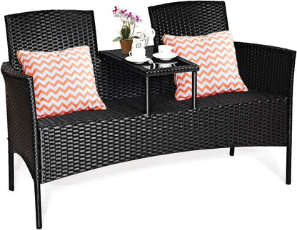Wicker Patio Conversation Furniture Set, Outdoor Furniture Set with Removable Cushions & Table, Tempered Glass Top, Modern Rattan Bench for Garden Lawn Backyard9