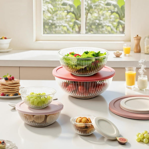 Glass Mixing Bowls with Lids Sets, 5 PCS Serving Bowls for Party or Kitchen5