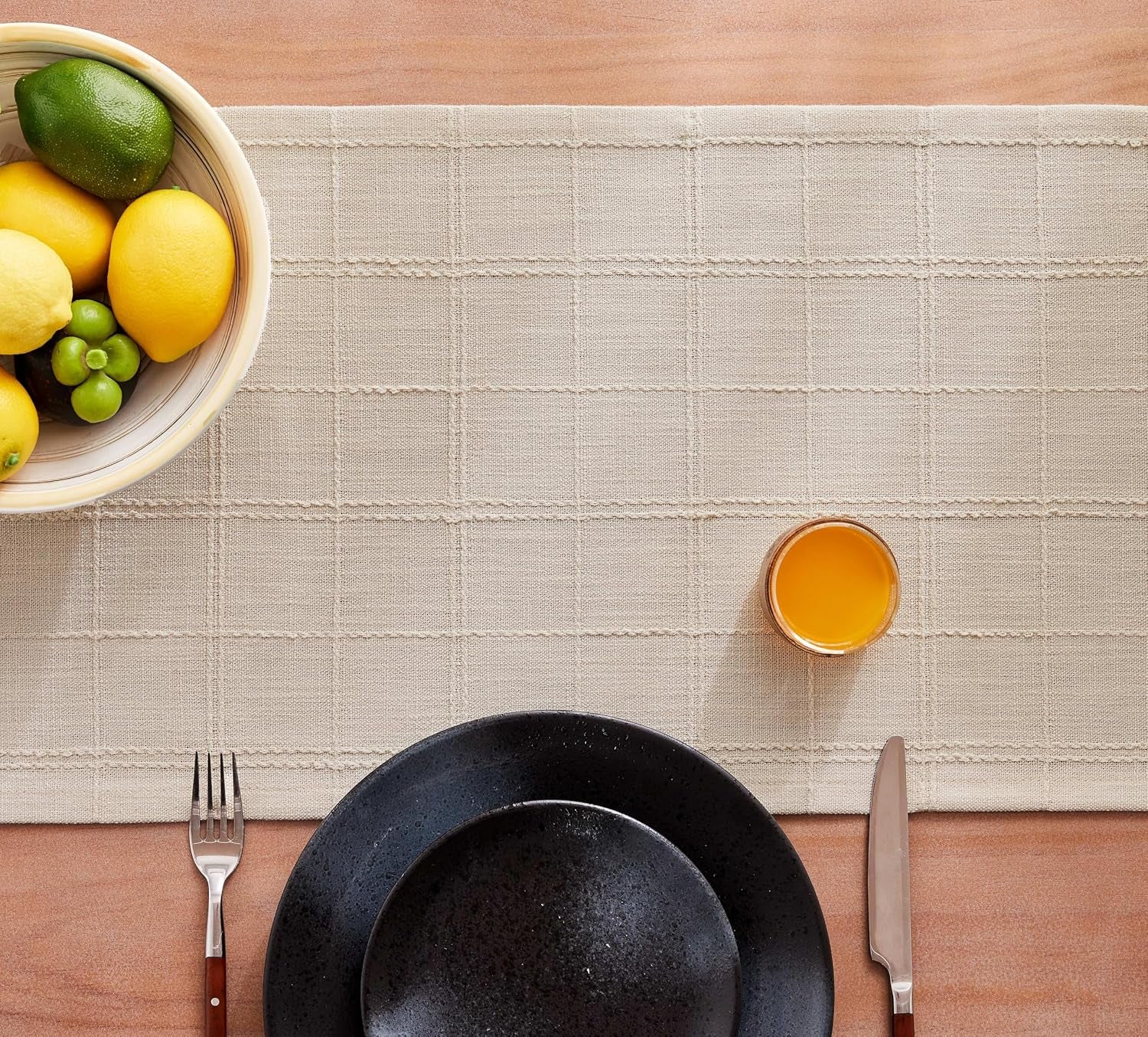 linen-checked-farmhouse-table-runner-13x72-inches-neutral-beige-raised-grid-design-rich-woven-texture-linen-blend-table-runners-72-inches-long-machine-washable-boho-home-kitchen-decor