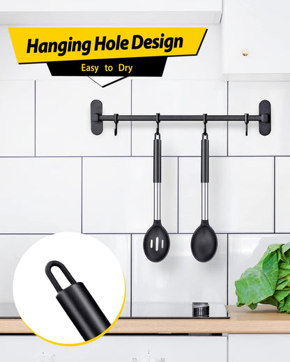 Silicone Cooking Spoons for Nonstick Cookware, 2 Pack, Black5