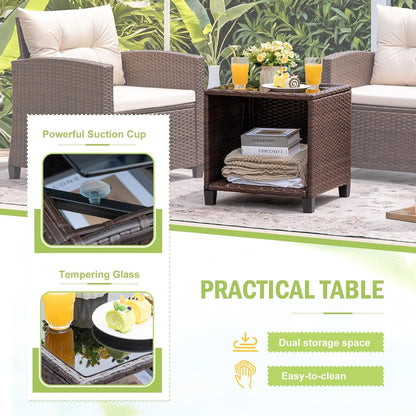 3 Pieces Patio Furniture Set Outdoor Wicker Chairs and Table, Beige5