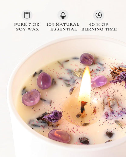 Lavender Scented Candle Set 2 Pack - Aromatherapy Candle with Crystals Inside, 14Oz Soy Candles for Home Scented, Birthday Gifts Mothers Day Candle for Women Mom2
