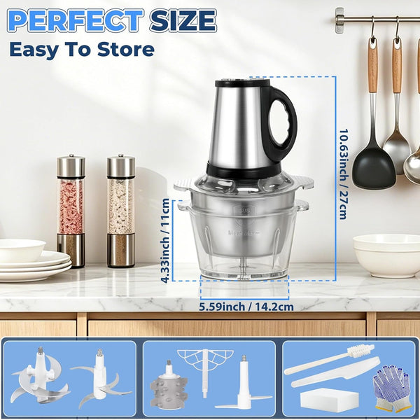 Food Processor-2 Bowls (8Cups+8Cups),800W Food Chopper Meat Grinder | 【2 Sets Stainless Steel Blade】【Pure Copper Motor】Small Food Processor for Meat,Vegetable,Garlic,Onion,Chicken Shredder9