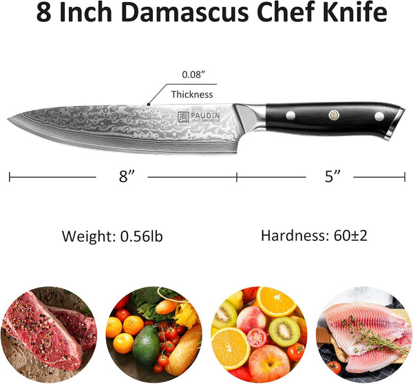 Chef Knife 8 Inch, Damascus Kitchen Knife with G10 Handle2